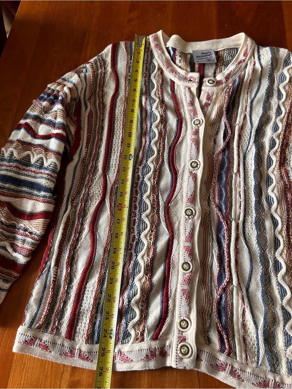 Purely Australian Colorful Textured 3D Wool Coogi-Style Sweater Cardigan Medium - Picture 6 of 8